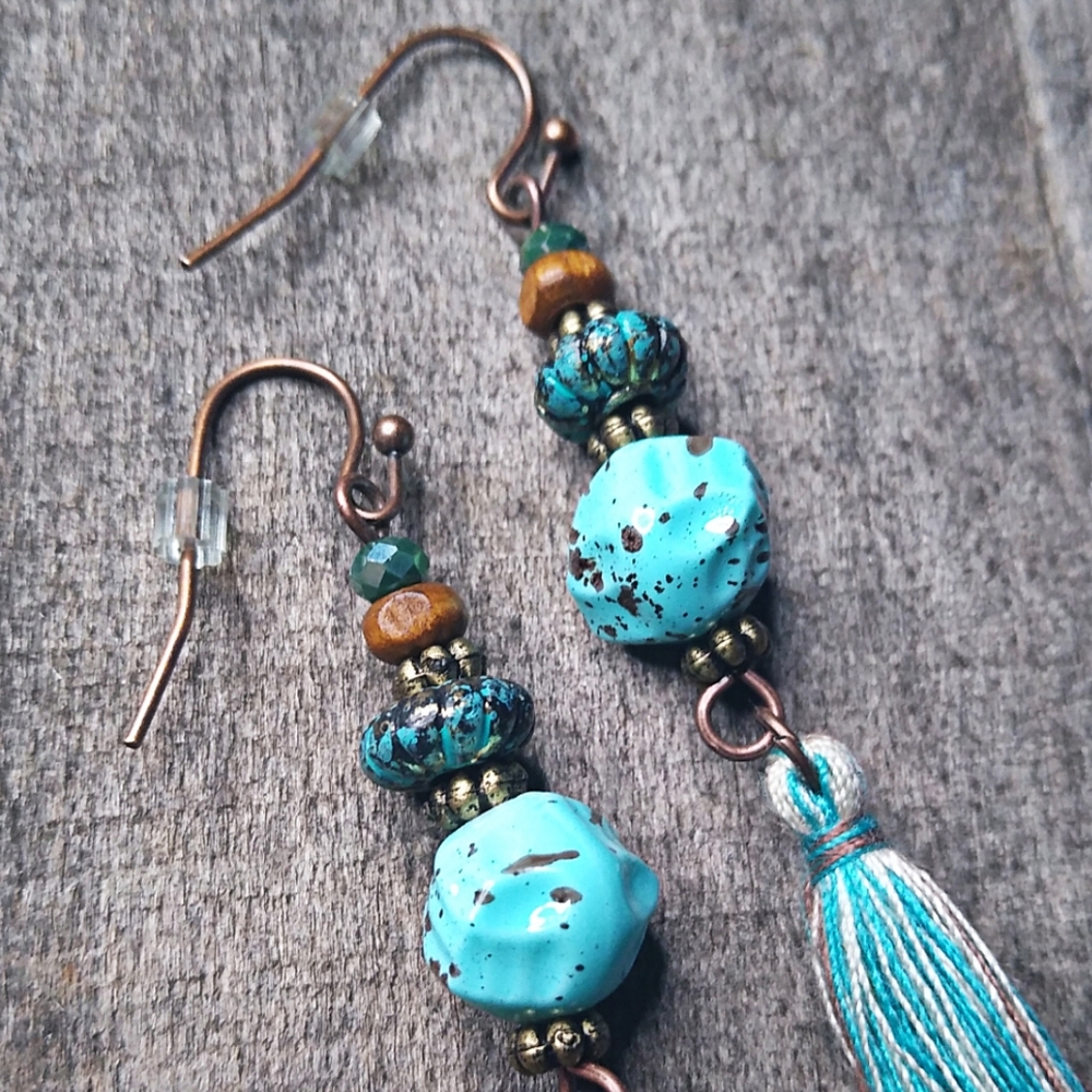๐2/$20 Turquoise Boho Tassel Earrings - Picture 3 of 3